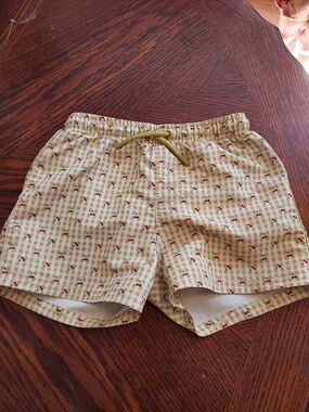 Zara Yellow Gingham Swim Shorts with Red Cherry Print